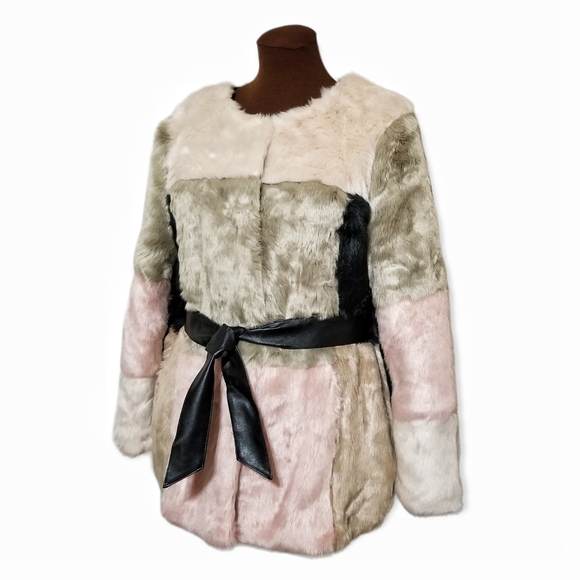 WD NY Faux Fur Pink and Beige Jacket Woman Size XL - Picture 2 of 8